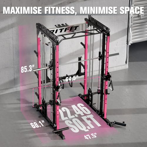 Image of RitFit M1 Pro Smith Machine Cable Crossover Power Cage Home Gym | Dual 360 Cables, Barbell & Handles, LAT Pulldown, 1850LBS Weight Capacity