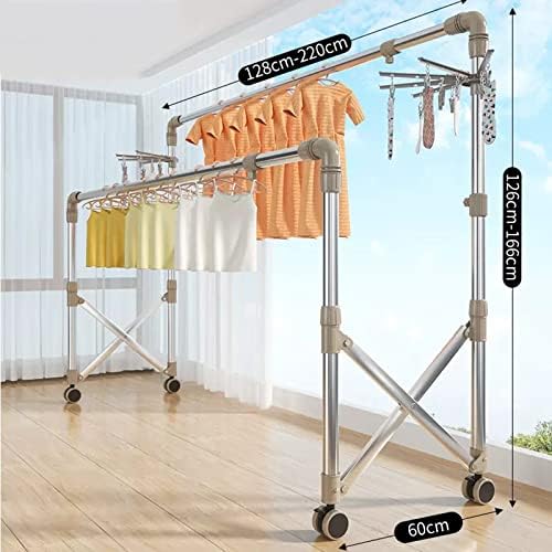 Stainless Steel Foldable Clothes Drying Rack, Movable Laundry Dryer with 4 Castors, Extendable Design, Large Spacing for Efficient Drying, Space-Saving Solution(Silver-128-220Cm)