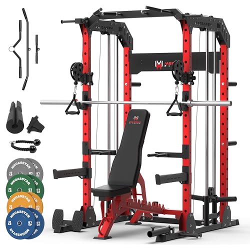 MEGASTAR Power Cage Home Gym Package – 2000LB Capacity Multifunction Squat Rack with Cable Crossover
