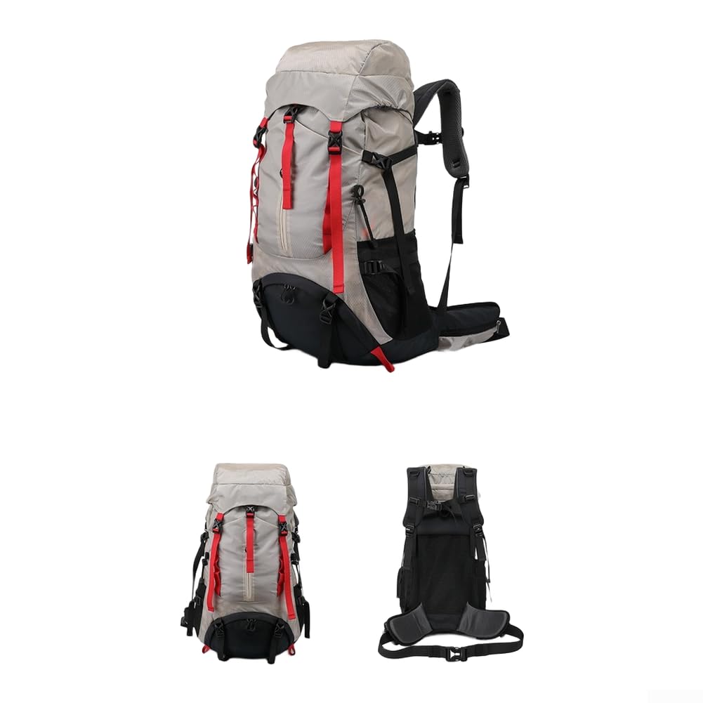 Zaino da trekking 36-55L impermeabile zaino da viaggio leggero poliestere campeggio con copertura antipioggia scomparti multipli (grigio)