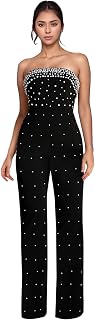 Women Sexy Elegant Rhinestone Mesh See Through Bodycon Jumpsuit Party Club Night Outfits Clubwear