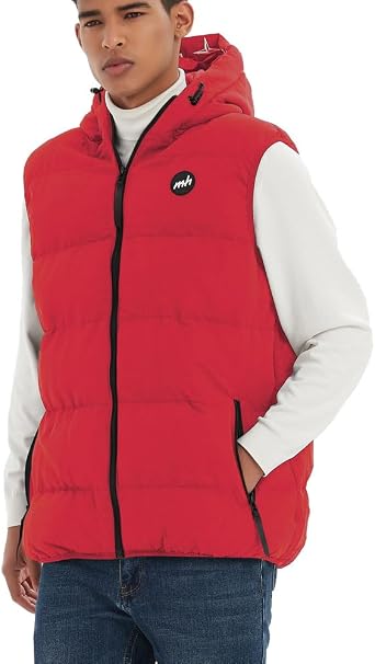Mywu Mens Puffer Vest with Hood Winter Outdoor Quilted Sleeveless Jacket