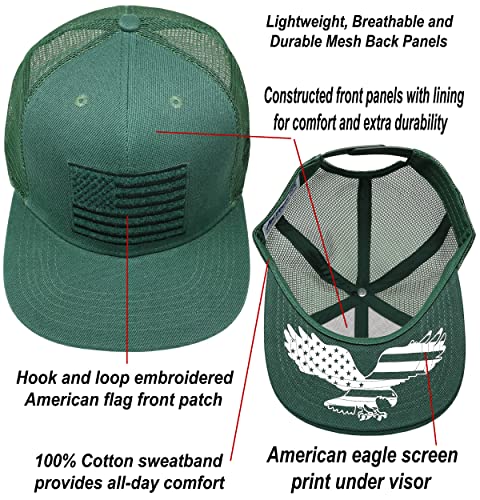 Image of Antourage American Flag Unisex Baseball Hat for Men and Women | USA Flag Mesh Snapback Flat Visor Cap + 2 Patriotic Patches