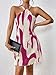 LIGHT DOT Women's Summer Dress Printed Halter Neck Mini Casual Pleated Lined Sundress (Fuchsia, L)
