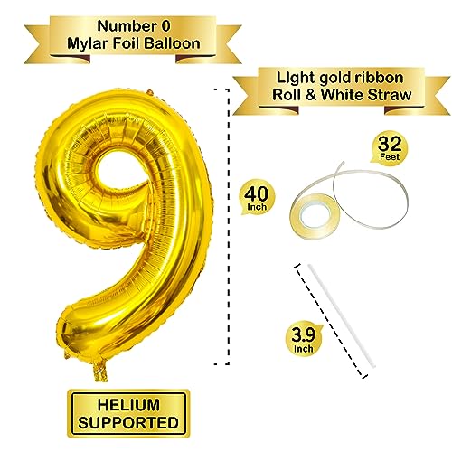 Image of Gold Number Balloons Birthday Balloons - Giant Gold Number 9 Balloon 40 inch, Numbers Balloon Birthday Decorations, Gold Party Supplies for Women Men
