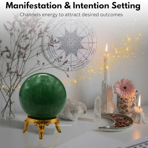 Image of Certified Green Strawberry Quartz Crystal Ball for Meditation - Premium Crystal Vastu Items for Home and Feng Shui Items for Good Luck - Ideal for Pooja Supplies and Spiritual Practices (2 inch Inch)