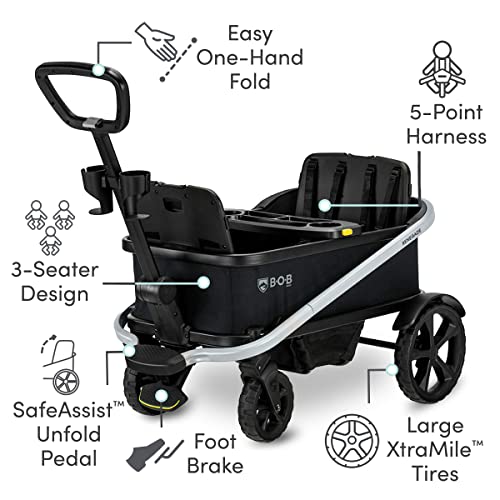 Bob Gear Renegade Foldable Stroller Wagon With 3 Seats, 5-Point Harness System, All-Terrain Tires, And Push And Pull Handle, Nightfall #TOP3