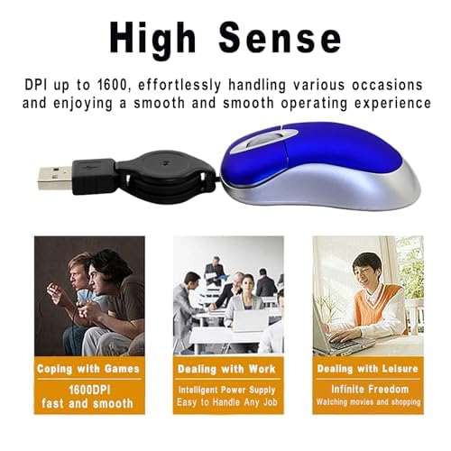 Ratón mini USB para portátil y PC de escritorio con 1600 DPI ajustable 3