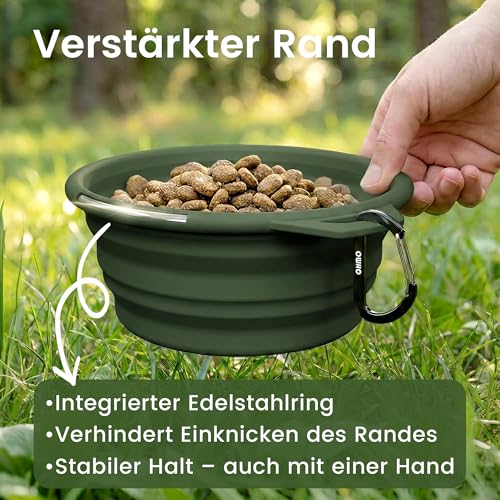 OHMO Hundenapf Faltbar mit Edelstahlring, Groß 800ml Premium Silikon Napf für Hunde & Katzen, Robuste Reisenäpfe für Outdoor Camping Wandern