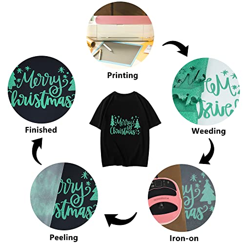 Image of RENLITONG Green Glitter HTV Heat Transfer Vinyl Rolls - 12 Inch x 5 feet Iron on Vinyl for T-Shirt and Silhouette, Easy to Cut & Weed for Heat Transfer Design (Glitter Green)