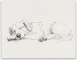 Happy Dreams - Golden Retriever Sketch 11x14 Unframed Print, Minimalist Dog Wall Art, Sleeping Dog Line Drawing, Neutral Aesthetic Pet Art, Modern Animal Wall Decor, Nursery & Kids Room Décor