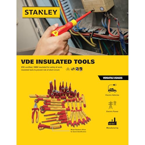 Image of Stanley STMT77728-23B VDE Insulated Open End Wrench 22mm, Ideal For Repair Of Electric Vehicles, Red and Yellow