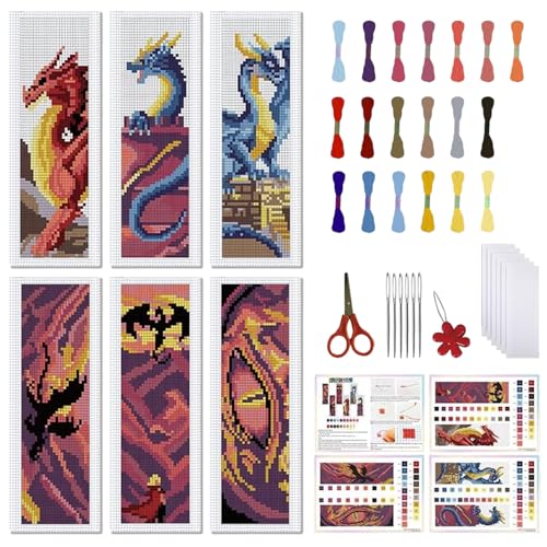 Marque-page au point de croix kit de broderie dragon pour débuter la broderie sans erreur