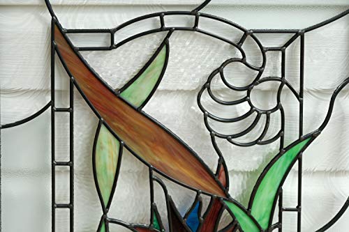 20\"x34\" Stained Glass Window Panel STRELIZIA Reginae, Bird of Paradise - Thumbnail 7