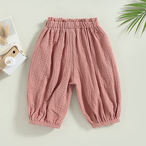 Toddler Boys Girls Kids Baby Harem Pants Solid Color Hip Hop Style Elastic Loose Casual Bloomers (Pink, 1-2 Years) #TOP2