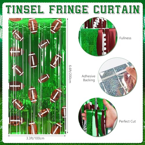 Image of TREWAVE 114 PCS Football Party Decorations, Super Bowl Party Supplies with Football Foil Fringe Curtains, Tinsel Table Skirts for Game Day Tailgate Birthday Party