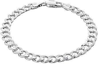 Treasure Bay Men's Silver Cuban Chain - 925 Sterling Silver 8mm Curb Bracelet - Length 18-23cm