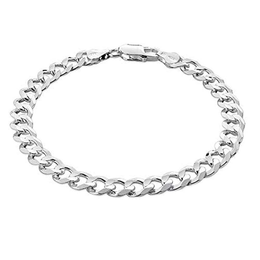 Treasure BayMen's Silver Cuban Chain - 925 Sterling Silver 8mm Curb Bracelet - Length 18-23cm
