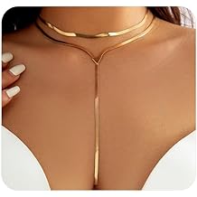 Chunky Gold Choker Necklace for Women,Trendy Silver Statement Necklace Long Snake Chain Drop Necklace,Charm Prom Body Jewelry Accessories Gifts