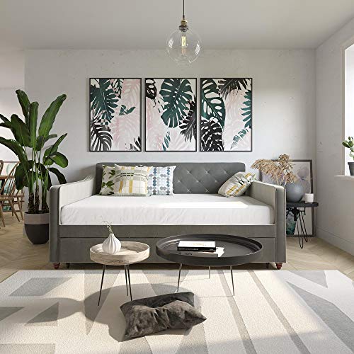Novogratz Vintage Upholstered Full Daybed and Twin Trundle Set, Grey