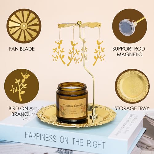 Rancco スピニングキャンドルホルダー トレイ付き ゴールドキャンドルカルーセル 熱式金属製キャンドルスティックホルダー テーブルセンターピース、結婚式、クリスマス、バレンタインデー、パーティーの装飾用(枝に鳥) [3]