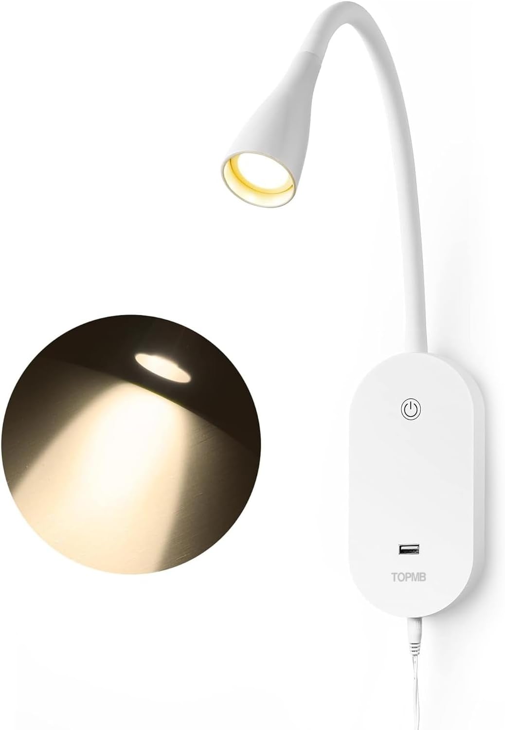 Wall Reading Light for Books in Bed, USB Output Headboard Wall Lamp,5 Dimmable Touch Control Reading Lamp,LED Warm Light Easy to Install 3000K