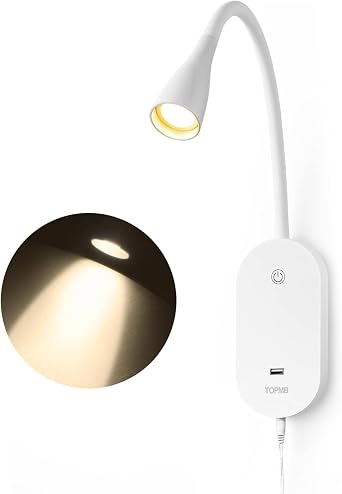 Wall Reading Light for Books in Bed, USB Output Headboard Wall Lamp,5 Dimmable Touch Control Reading Lamp,LED Warm Light Easy to Install 3000K