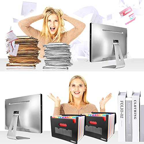 2 Pack Accordian File Organizer, Expanding File Folder 24 Pockets With Expandable Cover A4 Letter Size File Box, Portable Document Organizer - Black #TOP5