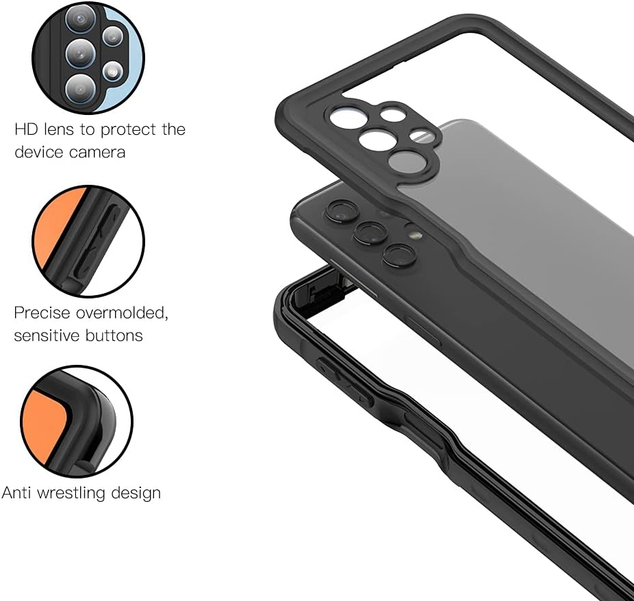 Samsung Galaxy A32 5G Waterproof Case with Built-in Screen Protector Dustproof Shockproof Drop Proof Case, Rugged Full Body Underwater Protective Cover for Samsung Galaxy A32 5G (Black)