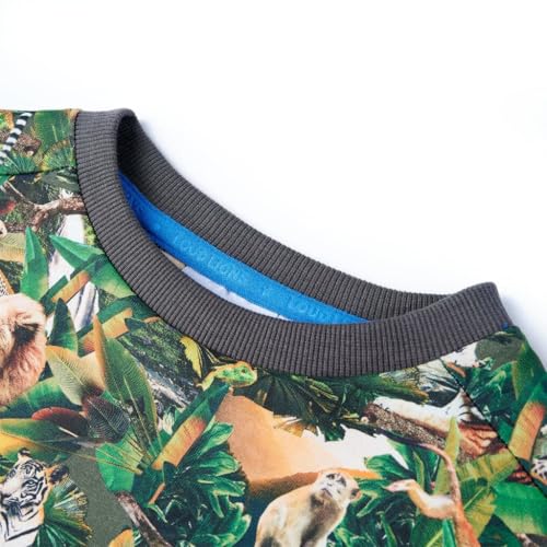 LoogCape Sweat-shirt pour enfant motif jungle en 95 % coton et 5 % élasthanne bleu pétrole, taille 104, manches longues avec col rond pour le quotidien, la maternelle, les loisirs et le plaisir en – vue 4