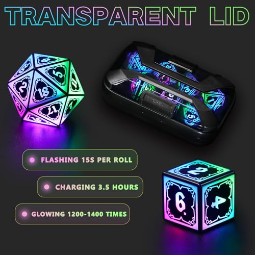 FONVGOGO Light Up Dice Set D and D for Dungeons and Dragons 4 in 1 Color, Cool LED DND Dice with Charging Box Rechargeable Polyhedral Role Playing Dice for DND Gifts RPG (Astral Shard Mixed Colors) by FONVGOGO - Image 5