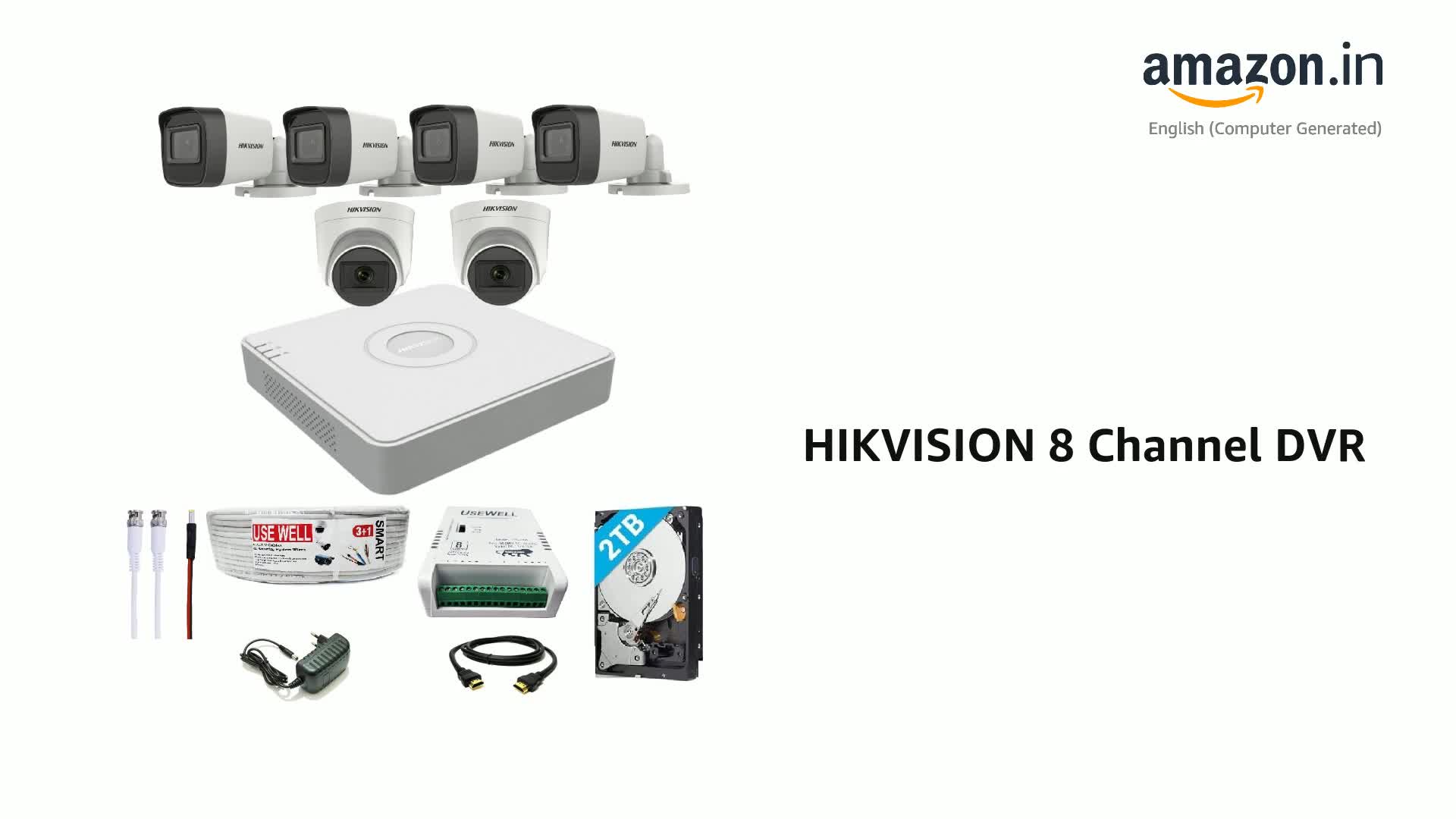 HIKVISION 8 Channel DVR with 5 MP 4 Bullet & 2 Dome Cameras with
