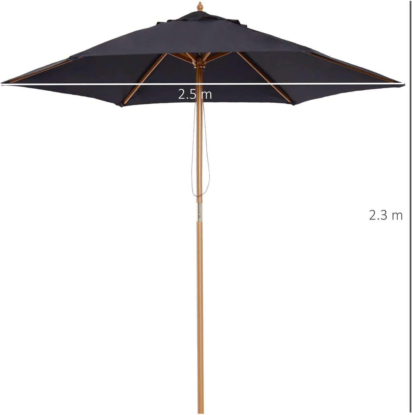 Black 2.5M Wood Wooden Garden Parasol Sun Shade Patio Outdoor Umbrella Canopy Patio Umbrella Patio Umbrella
