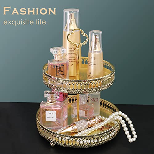 2 Tier Tray Elegant Round Ring Tiered Serving Trinket Dessert Fruit Food Cupcake Party Halloween Jewelry Cosmetic Tray Stand Storage Dish, For Tea Bites Party Home Wedding Decor, Stylish Gold #TOP6