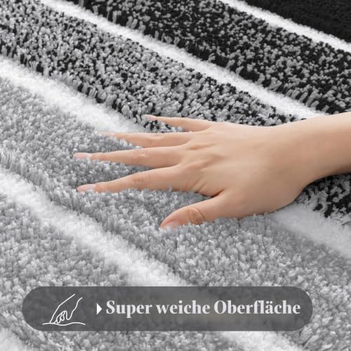 SHACOS Badezimmerteppich Set 2 Teilig Badteppich rutschfest Badematte Schwarz Weiche Badezimmer Teppiche Wasserabsorbierend Duschmatte… – Ansicht 2