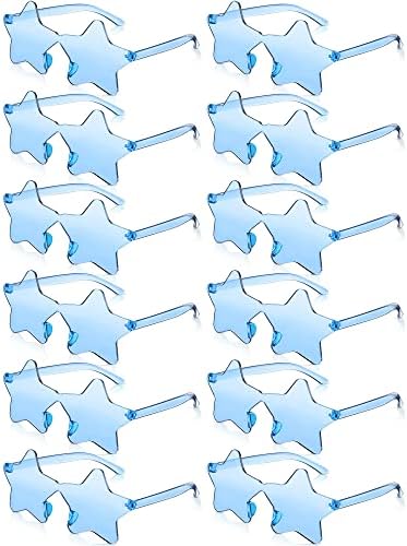 Cindeer 12 Pair Star Shape Glasses Bulk Rimless Sunglass for Women Pentagram Star Team Spirit Accessory(Light Blue)