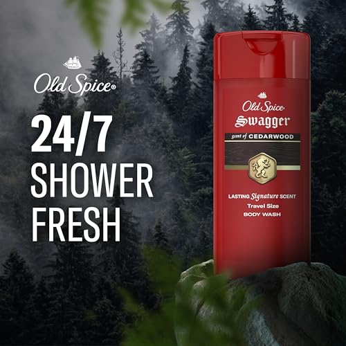Image of Old Spice Refreshing Body Wash for Men, 3X Defense, 24 /7 Shower Fresh with Long Lasting Scent, Travel Size, Red Collection, Swagger with Cedarwood Scent, 3 fl oz