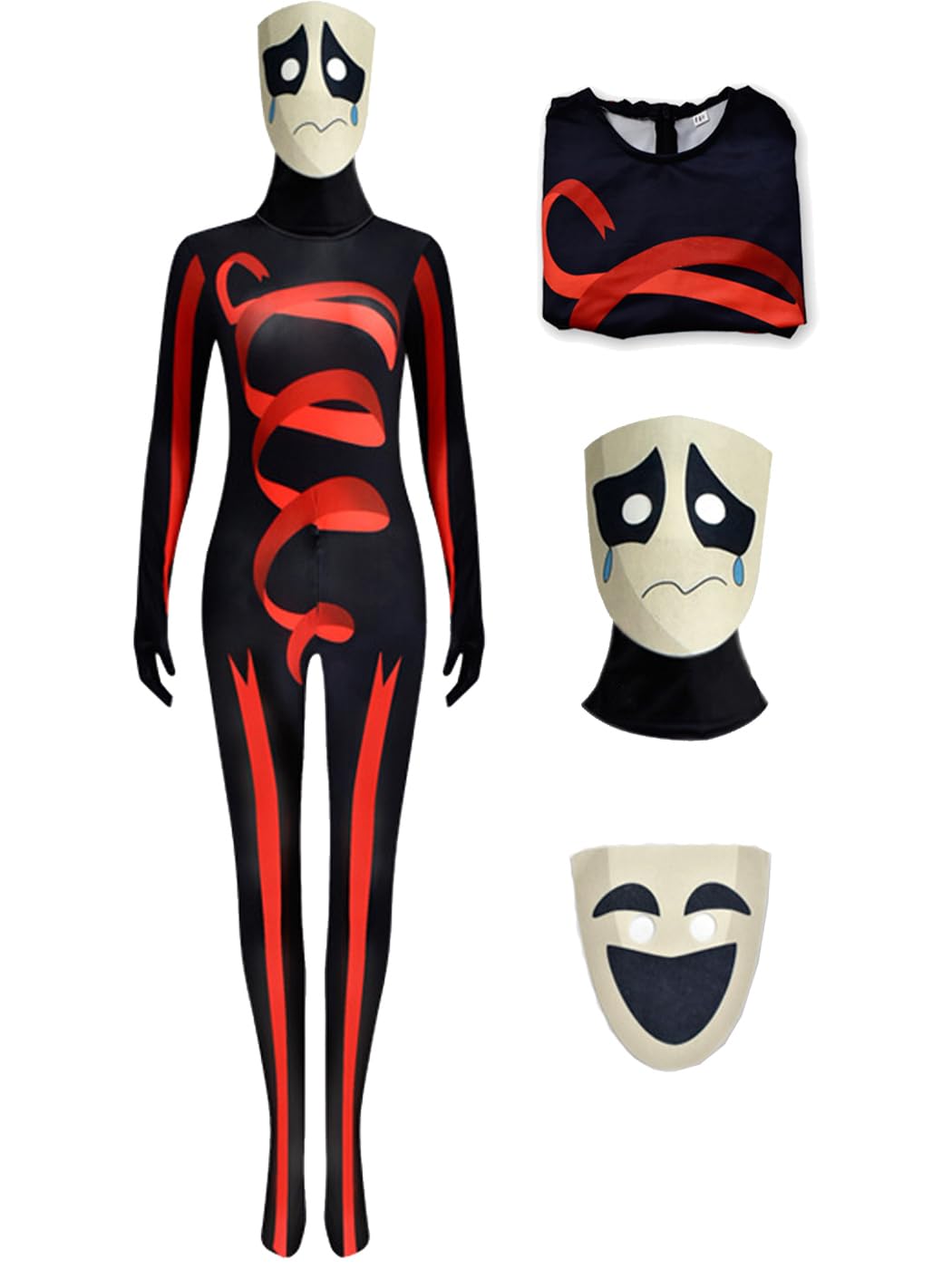 LOBTY Gangle Cosplay Costume Set for Women Jumpsuit and Mask Anime Circus Cosplay Gangle Uniform Christmas Halloween Carnival Party Performance Fancy Dress Adults XS-3XL