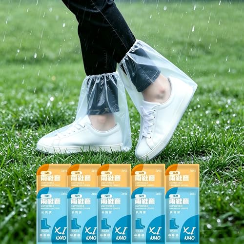 20 Pcs Disposable Waterproof Shoe Covers for Rain, Non-Slip Plastic Shoe Covers for Women Men Youth, Clear Boot Covers with Individually Wrapped for Disney Travel Indoor Outside