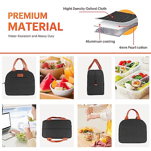Lunch Bag for Women & Men Adult Insulated Lunch Box, Small Leakproof Cooler Food Lunch Containers Reusable High Capacity Lunch Tote Bags for Work, Travel, Outdoor (Black)