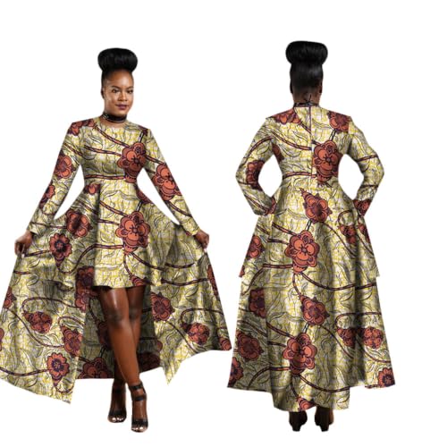 ABCWAX African Dresses for Women Kente Print Cotton Sexy Maxi Long Dress
