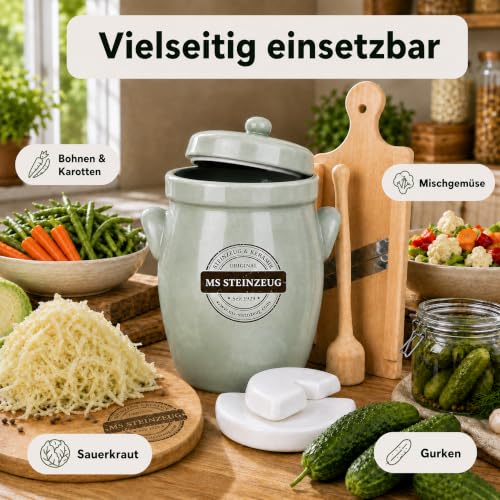 Foto von MS-Steinzeug Gärtopf-Set 5 L, Grün, Sauerkrauttopf mit Fermentier-Zubehör