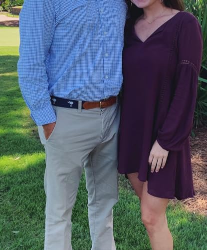 South Carolina Award-winning Design State Flag Crescent Moon Palmetto Tree with Genuine Leather Canvas Web Embroidery Belt Boys (32, 28-29 pants), Navy Blue/White4