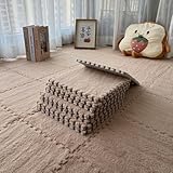 Gangdise 12 PCS Thickened Plush Interlocking Floor Mat Fluffy Square Tiles EVA Foam Matswith 16 Edgings Soft Anti-Slip Exercise Play Mat for Room (Light Coffee)
