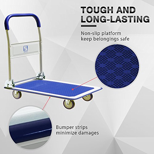 Push Cart Dolly By Wellmax, Moving Platform Hand Truck, Foldable For Easy Storage And 360 Degree Swivel Wheels With 330Lb Weight Capacity, Blue Color #TOP3