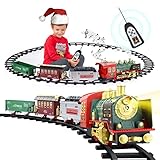 Train Set for Boys Girls, Christmas Electric Remote Control Train Set with Steam, Sound & Light, Remote Control Train Toys w/Steam Locomotive Engine, Cargo Cars for Kids 3 4 5 6 7 8 Year Old