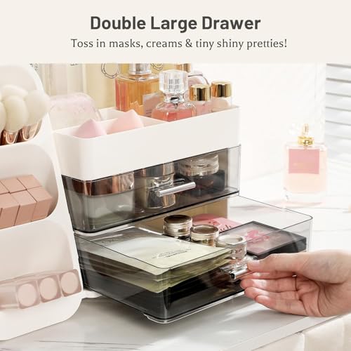 Aveniee Makeup Organizer with Drawers for Vanity, Big Cosmetic Display Case with Makeup Brush Holder, Bathroom Coutertop Organizers and Storage for Skincare Beauty Essentials (White) by Aveniee - Image 5