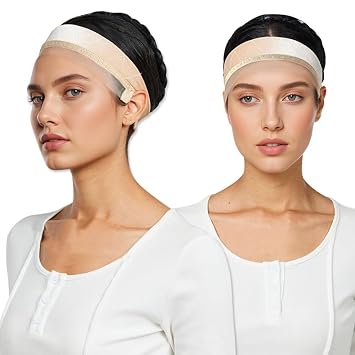 Wig Grip BandBreathable Wig Band For Lace Front Wigs. Adjustable Wig Band with Non-Slip Silicone Strip Natural Lace Edge. Beige