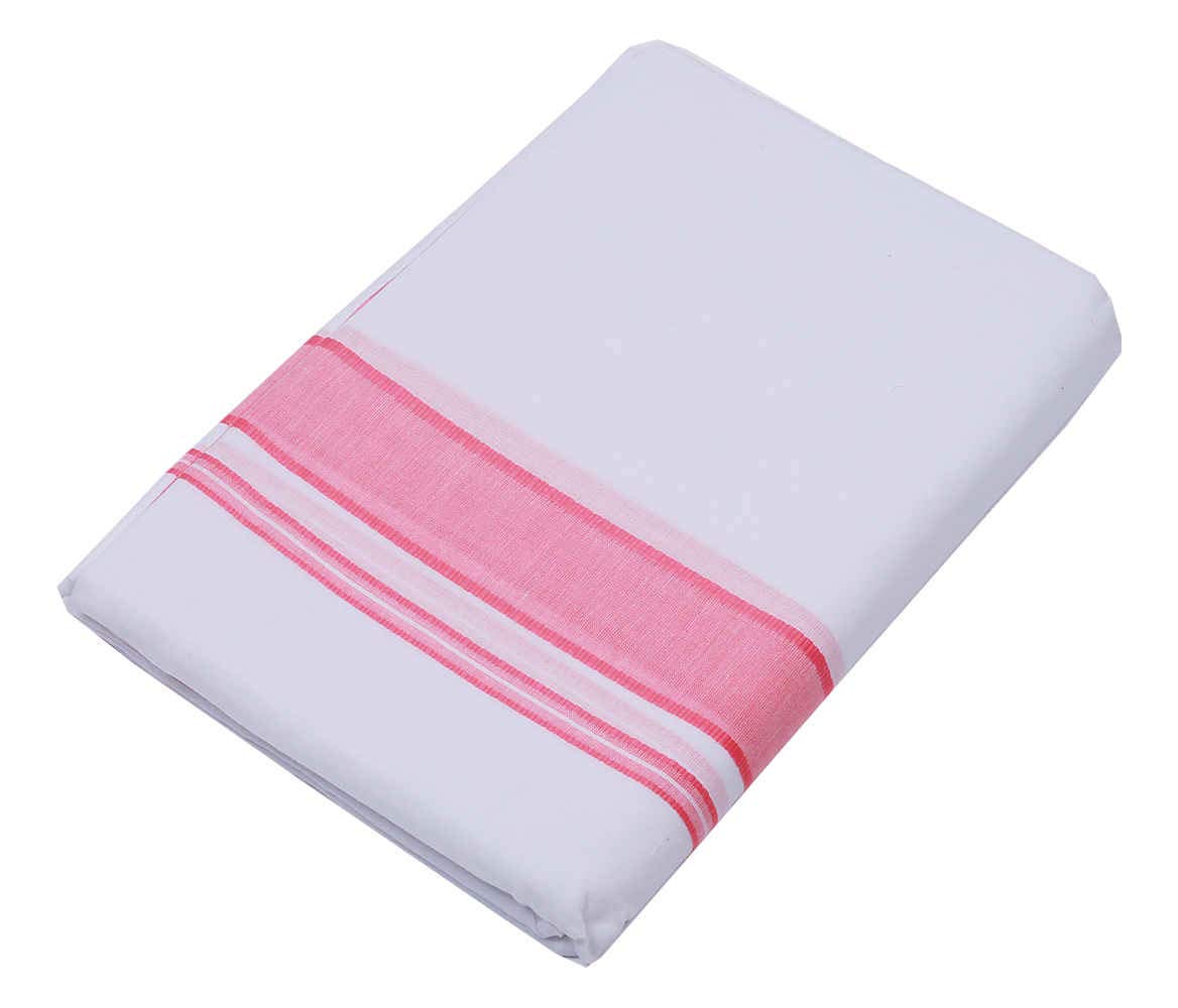 kitex Men Samrat Plus White Double Dhoti - 100% Cotton Temple Wear with Pink Border-picture-33