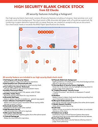 Ez Checks 3 Checks Per Page Hologram High Security Laser Check Stock | 150 Sheets/450 Checks | Blue/Maroon #TOP2